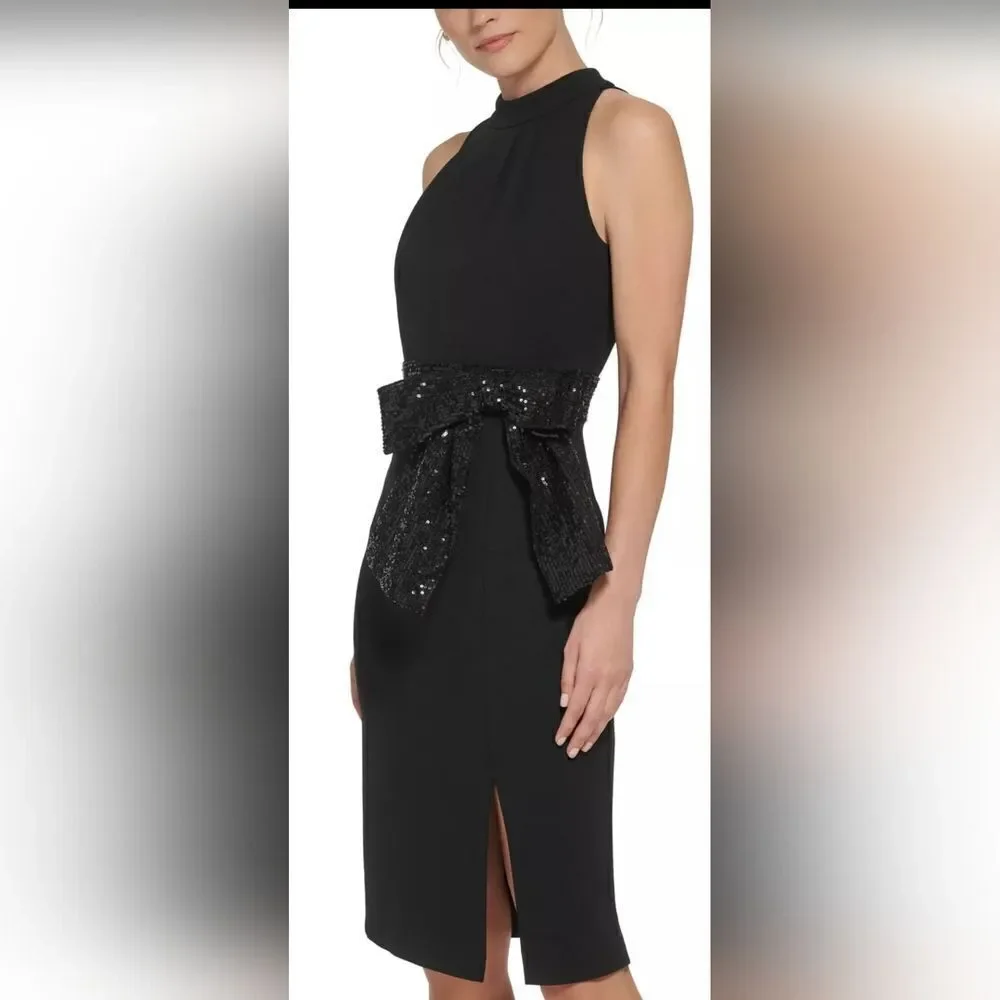 ELIZA J Women's Sequin-Bow Sleeveless Sheath Dress NWT size 2 black - Picture 3 of 6